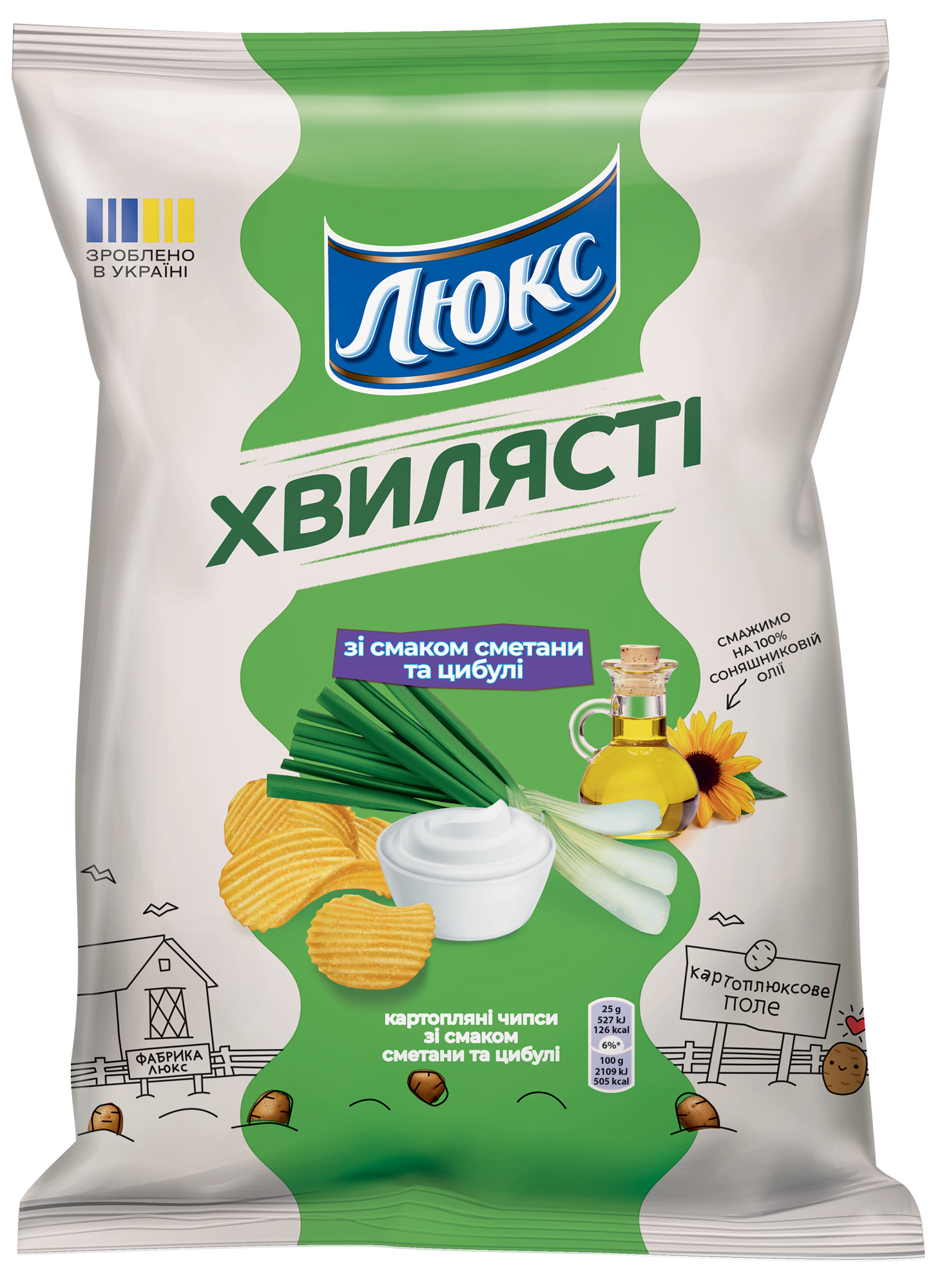 CHIPSY ZIEMNIACZANE LUKS 125g O SMAKU ŚMIETANY I CEBULI KARBOWANE