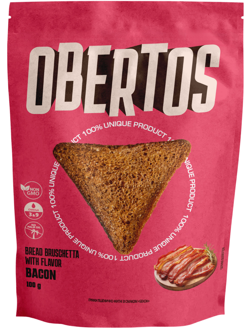 GRZANKI OBERTOSY PSZENNO-ŻYTNIE 100g O SMAKU "BEKON"