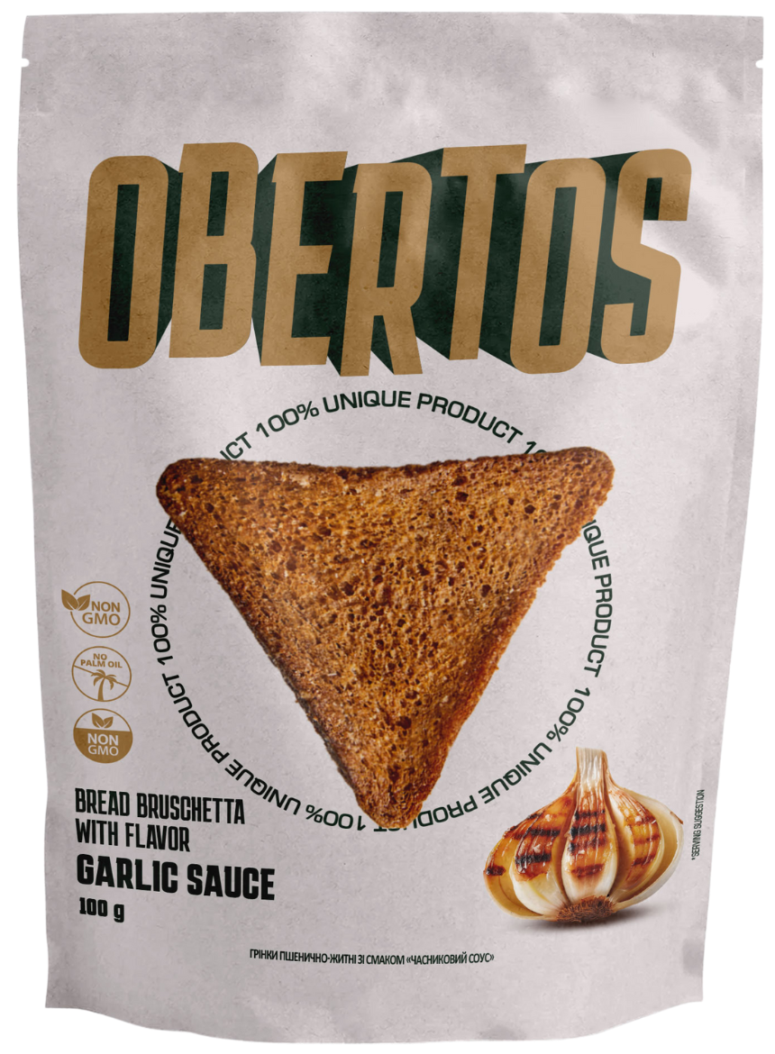 GRZANKI OBERTOSY PSZENNO-ŻYTNIE 100g O SMAKU "CZOSNKOWYM"